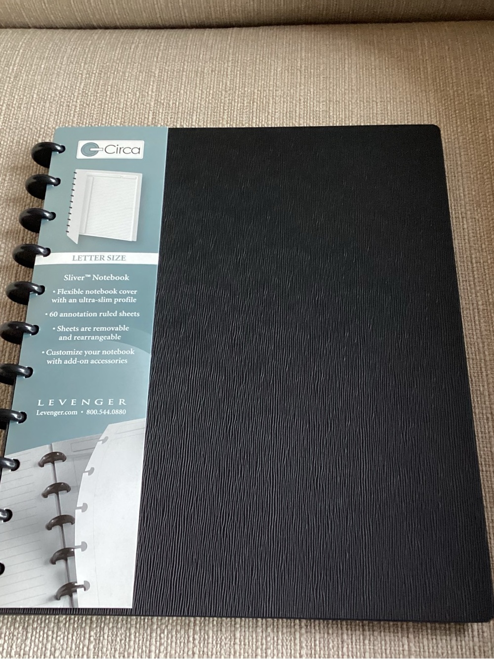 Levenger Circa Sliver Foldover Discbound Notebook Cover Textured Black & Paper